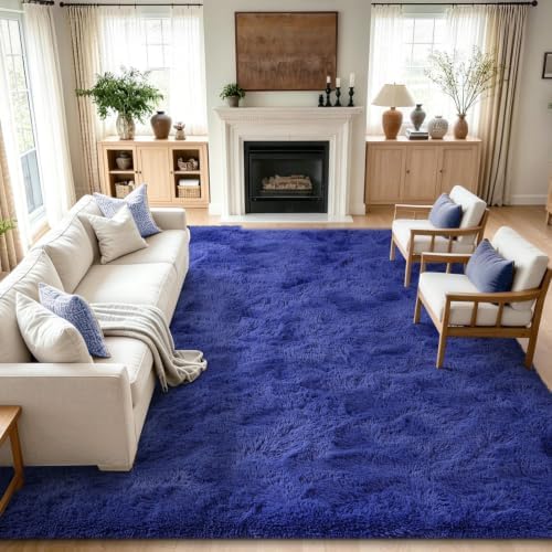 Noahas 8x10 Extra Large Royal Blue Fluffy Area Rug Non-Slip for Living Room by ModernHomeDecor