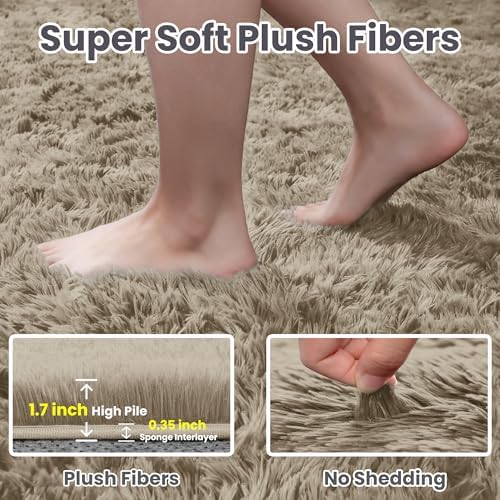 4x6 Fluffy Shag Area Rugs for Living Room Bedroom: Soft Carpet Gray Camel - Image 5