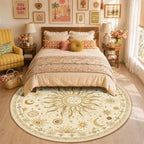 Vacuum-Friendly, Round 8ft Washable Area Rug, Beige Camel Brown by meejou