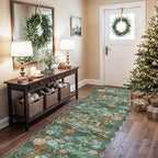 Washable 3x10 Hallway Runner Rug: Floral Scalloped Soft Runners for Entryway Kitchen Nursery Non Slip Bathroom Floor Mat Water Resistant Light Weight Carpet for Living Room Bedroom (3x10 Floral/Green) - Image 2