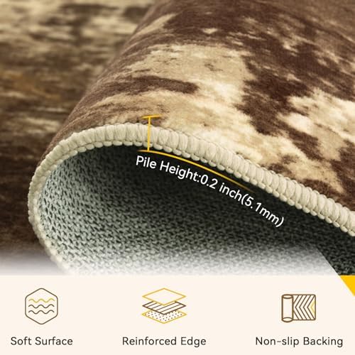 RELEANY Washable 5'x7' Abstract Area Rug for Living Room Brown Tan - Image 4