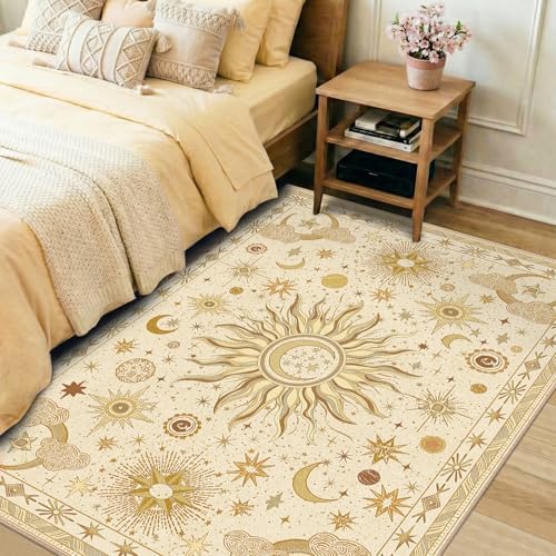 Vacuum-Friendly, 3x5 Washable Area Rug, Beige Camel Brown - Image 3