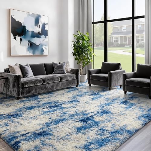 Ophanie Area Rugs for Bedroom Living Room,Color Blue/White/Grey,Size 6' x 9',Shape Rectangular - Image 3