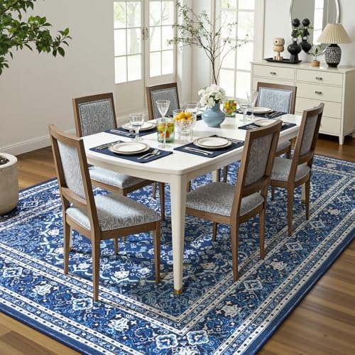 9x12 Area Rugs for Living Room, Washable Non-Slip Rug, Oriental Dark Blue - Image 7