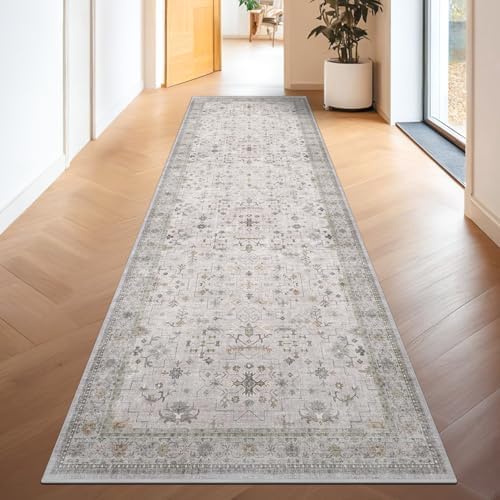 Neutral Light Gray & Sage Kitchen Rug 10 ft Long - Modern Boho 3x10 Extra Long Runners for Hallways, Washable Low Pile Entryway Indoor Rug, Non-Slip Stain Resistant Low Pile Throw Carpet - Image 3