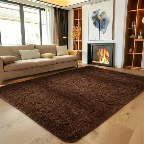 Ophanie Brown Rugs for Living Room Bedroom, 5x8 Fluffy Fuzzy Furry Carpet, Plush Soft Shaggy Bedside Indoor Floor Area Rug for Kids Nursery Home Decor with Over 999 pcs Non-Slip Backing Pattern - Image 3