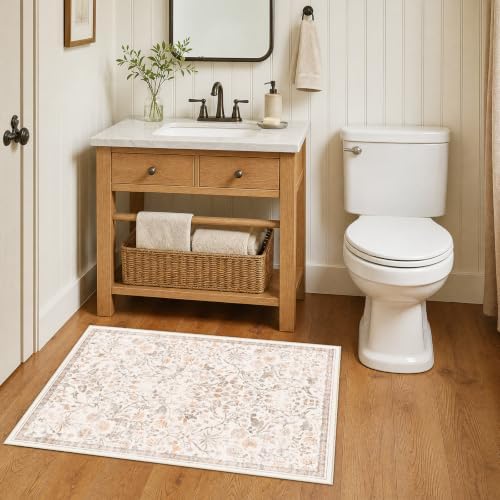 SameBed Washable 2x3 Entryway Area Rug, Vintage Kitchen Rug Cream Beige - Image 3