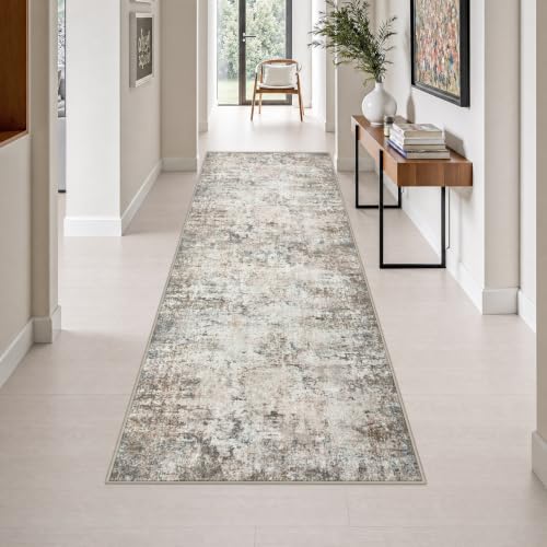 3x10 Washable Runner Rug：Modern Abstract Kitchen Soft Carpet Brown by FXRHLP
