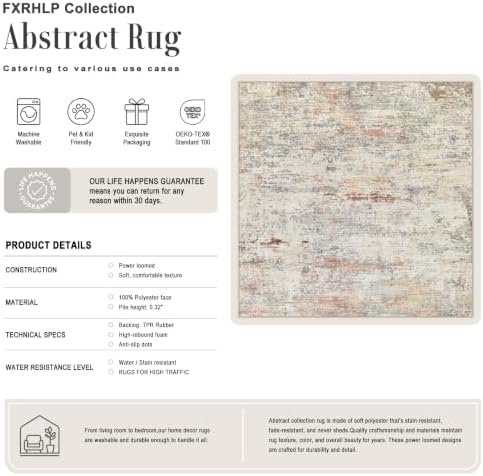 Area Rug Living Room: 4x4 Modern Washable Indoor Soft Carpet Taupe - Image 2