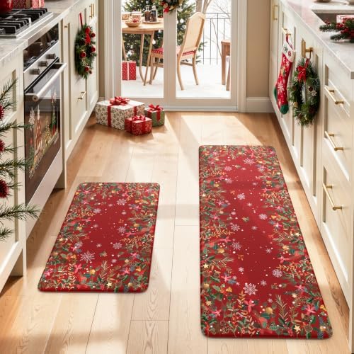KIMODE Christmas Decor Kitchen Mats for Floor Anti Fatigue Cushioned, Red - Image 2