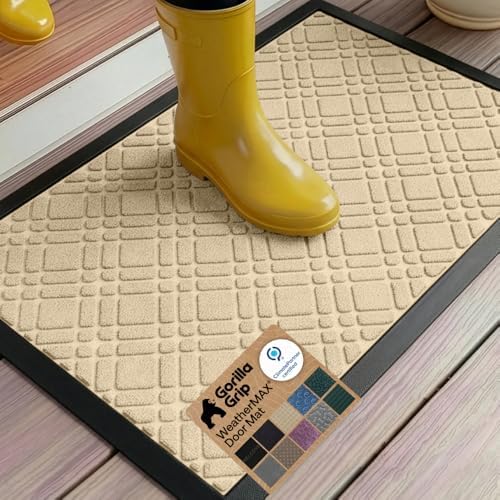 GORILLA GRIP WeatherMAX Door Mat, Indoor Outdoor Use, 35x23, Latte Modern by GorillaGrip
