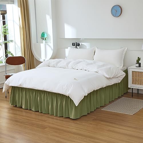 MEILA Wrap Around Elastic Bed Skirt for Twin & Full Beds, 14" Drop, Sage - Image 3
