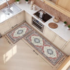 Boho Kitchen Mats for Floor 2PC Anti Fatigue Kitchen Rugs, Taupe Red - Image 2