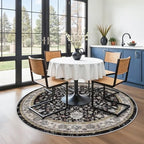 6ft Round Kitchen Rug Washable - Non-Slip Soft Low Pile Circle Area Rug for Under Table Living Room Dining Room Bedroom – Boho Floral Circular Floor Indoor Carpe (Black,6x6) by BYYVOORugsforYourHome