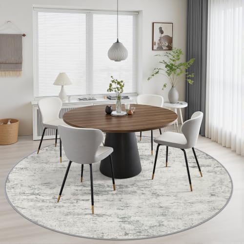 Round Area Rug Living Room: 5 ft Modern Washable Carpet Gray - Image 5