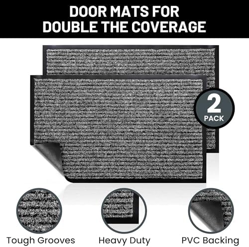 Front Door Mat, Indoor Outdoor Welcome Muddy Doormat, 48x36 Battleship Gray - Image 2