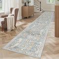 Madane Washable Runner Rugs 2x12 Long for Hallway Kitchen Soft, Blue/Gold by Madane