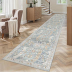 Madane Washable Runner Rugs 2x12 Long for Hallway Kitchen Soft, Blue/Gold by Madane