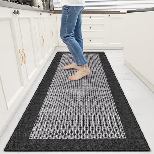 StepRite Kitchen Rugs, Kitchen Mats for Floor, 60"x24" Non-Slip Machine-Washable Kitchen Throw Rug, Absorbent Runner Rugs Office, Sink Standing Desk Mat, Decor Carpet, Black by Bringcushiontoyourlife