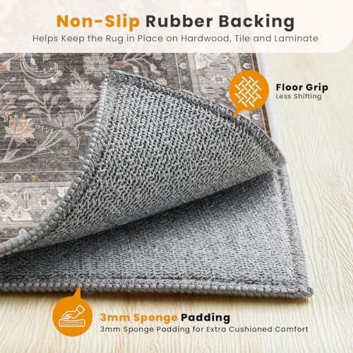 SameBed 5x7 Area Rug Living Room, Vintage Washable Carpet Warm Taupe - Image 5