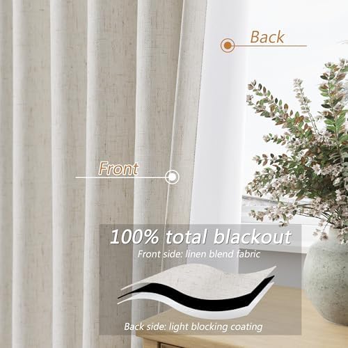Guken 100% Blackout Linen Curtains 90 Inch Long for Bedroom 2 Panels Modern - Image 4