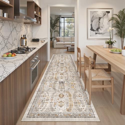 Madane Kitchen Runner 2'6''x8' Soft Rug Runners for Hallways, Brown/Gold by Madane