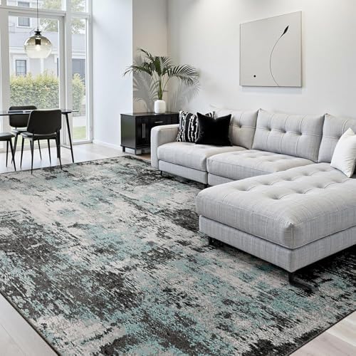 RELEANY Washable 5'x8' Abstract Area Rug for Living Room Teal Black - Image 2