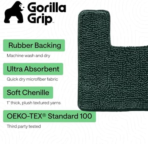 GORILLA GRIP Chenille Bath Rug Mat, Square Toilet Base, 24x19 Hunter Green - Image 3