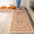 Collive Fall Anti Fatigue Kitchen Mats, Burnt Orange Floral Kitchen Rugs by Collive