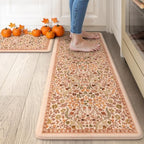Collive Fall Anti Fatigue Kitchen Mats, Burnt Orange Floral Kitchen Rugs by Collive