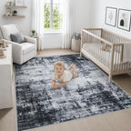 Area Rug Living Room: 8x8 Modern Washable Soft Carpet Dark Black - Image 5