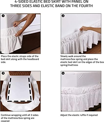 MEILA Wrap Around Elastic Bed Skirt for Queen & King Beds, 24" Drop,White - Image 4
