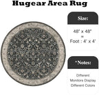 HUGEAR 4ft Round Black Beige Vintage Floral Washable Rug for Living Room - Image 2