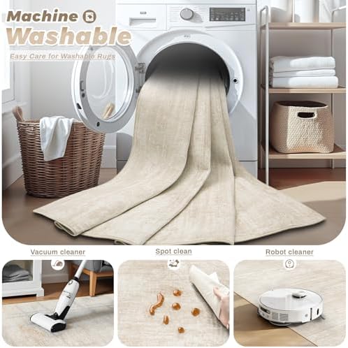 pmtsns Area Rugs 6x9 for Living Room: Washable Rug Modern Abstract Neutral Soft Non-Slip Low-Pile Indoor Carpet for Bedroom Dining Room Playroom Home Office (Beige, 6'x9') - Image 3