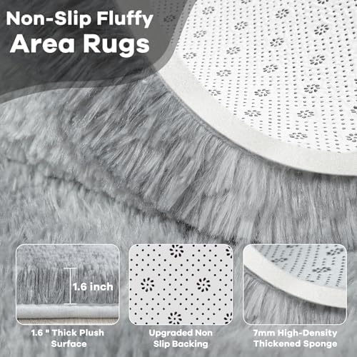 6x9 Large Tie-Dyed Grey Fluffy Area Rug Non-Slip for Living Room Bedroom - Image 4
