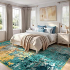 9x12 Area Rug for Living Room, Abstract Washable Large Rugs, Teal/Orange - Image 2