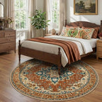 RELEANY Washable Area Rug, Round 8ft, Red/Orange/Blue/Brown - Image 2