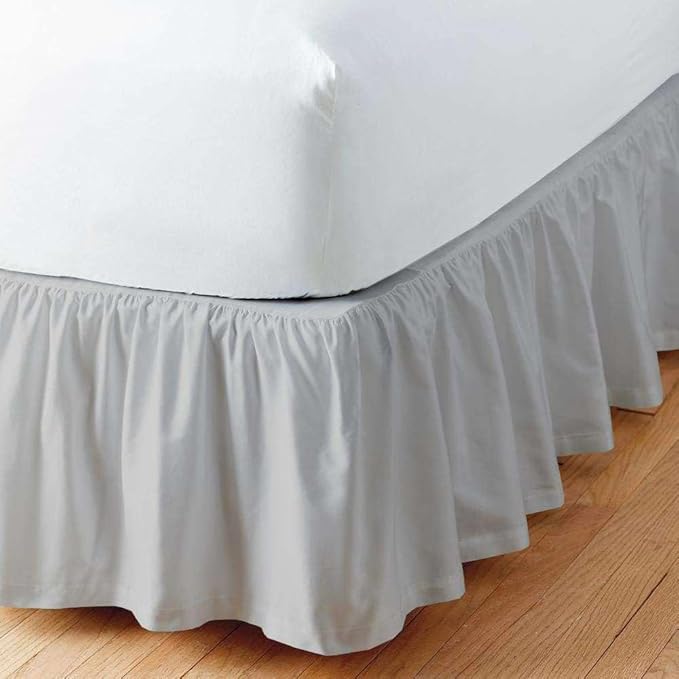 Sleepwell Ruffled Bed Skirt With Split Corners - 20 Inch Drop Poly Cotton/Microfiber Bedskirt With Platform Three Sided Coverage - King, Light Grey