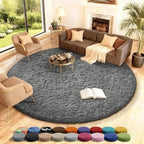 Ophanie Round Rug 8Ft Grey Circle Area Rugs,Large Fluffy Fuzzy Living Room Carpet 8 feet,Plush Shag Solid Indoor Floor Gray Bedroom Circular Decor for Kids Teen Boys Baby,with Over 99 pcs Pile fibers by Ophanie