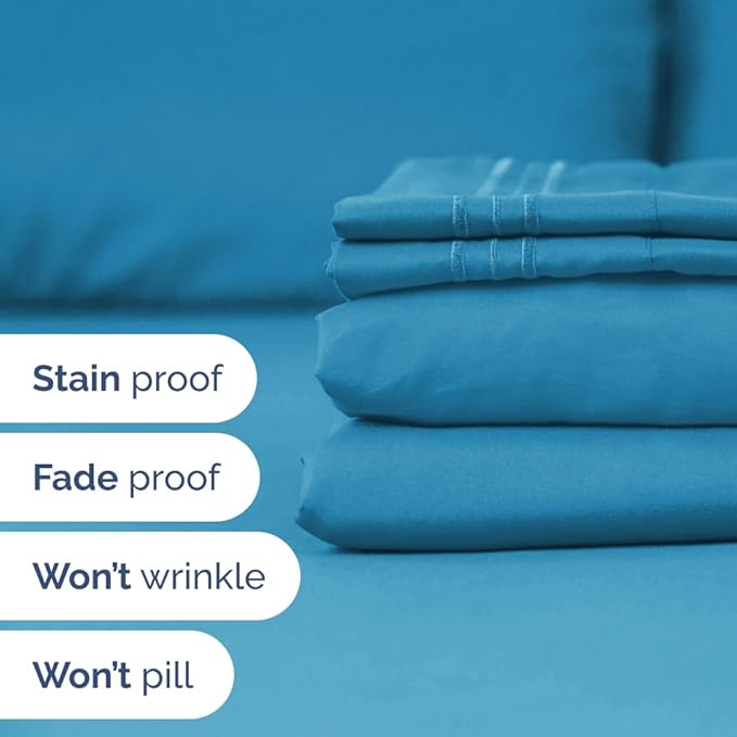 Full XL Bed Sheet Set - 4 Piece Extra Long Extended Full XL Sheets - Soft, Breathable & Cooling - Fits 8" to 16" Mattress w/ Deep Pockets - 54" x 80" - Easy-Fit, Wrinkle & Fade Resistant - Denim Blue