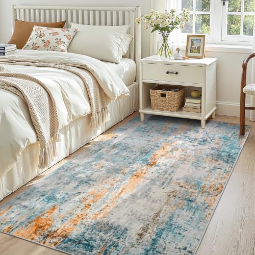 Entryway Rug 3x6 Blue Bedroom Area Rug Washable Non Slip Abstract Boho Rugs for Indoor Entry, Kitchen, Classroom, Bathroom, Kids Girls Room, Office, College Dorm Small Carpet - Image 4