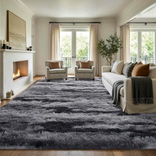 8x10 Extra Large Black Fluffy Area Rug Non-Slip for Living Room Bedroom - Image 3