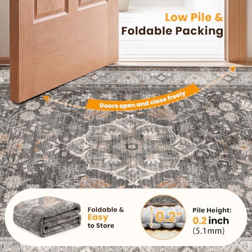 SameBed 5x7 Area Rug Living Room, Vintage Washable Carpet Warm Taupe - Image 6