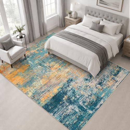 Area Rug Living Room: 6x6 Modern Washable Soft Carpet Rosy Haze - Image 3