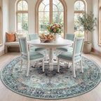 RELEANY Washable Area Rug, Round 7ft, Teal Green/White/Navy by RELEANY
