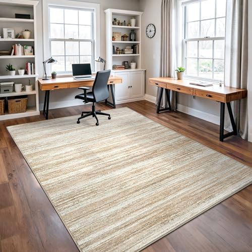 Chicrug 4x6 Beige Washable Striped Abstract Area Rug Bedroom Living Room - Image 5