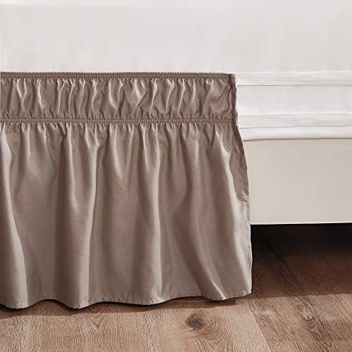 MEILA Wrap Around Elastic Bed Skirt for Twin & Full Beds, 14" Drop, Taupe - Image 4