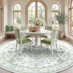 RELEANY Washable Area Rug, Round 10ft, Green/White/Blue - Image 3
