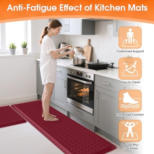 TranquilRelax 4/5 Inch Cushioned Anti Fatigue Kitchen Mats, Burgundy - Image 4