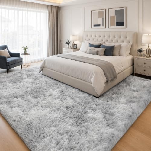 PLHXFR 8x10 Area Rugs Living Room: Fluffy Bedroom Shag Rug Light Grey - Image 3